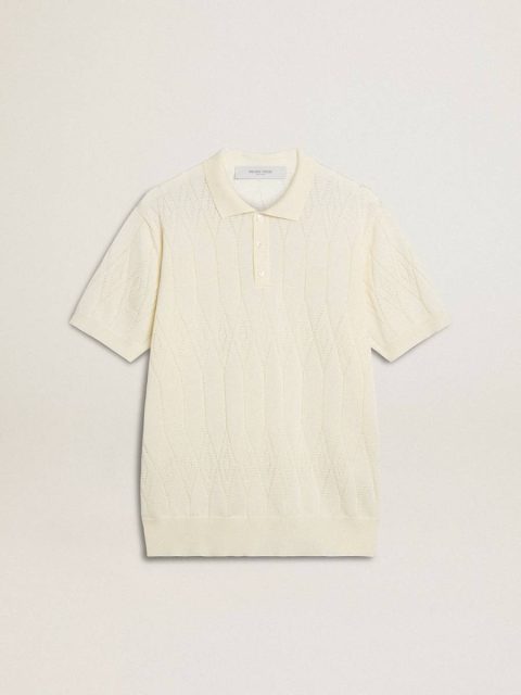 Men White Men's White Jacquard Knit Polo Shirt Golden Goose T-Shirts & Polo Shirts