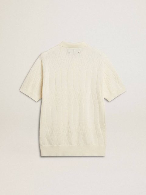 Men White Men's White Jacquard Knit Polo Shirt Golden Goose T-Shirts & Polo Shirts - Image 5