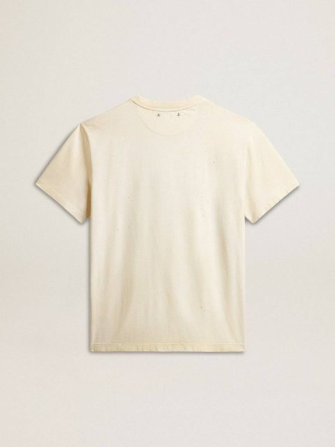 Men's Aged White Cotton T-Shirt With Gold Print Golden Goose Aged White T-Shirts & Polo Shirts Men - Image 2
