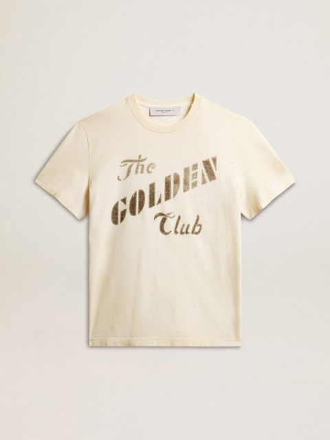Men's Aged White Cotton T-Shirt With Gold Print Golden Goose Aged White T-Shirts & Polo Shirts Men