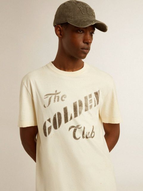 Men's Aged White Cotton T-Shirt With Gold Print Golden Goose Aged White T-Shirts & Polo Shirts Men - Image 5