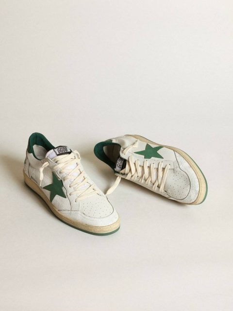 Men's Ball Star In White Nappa Leather With Green Leather Star And Heel Tab Ball Star Golden Goose Men - Image 2