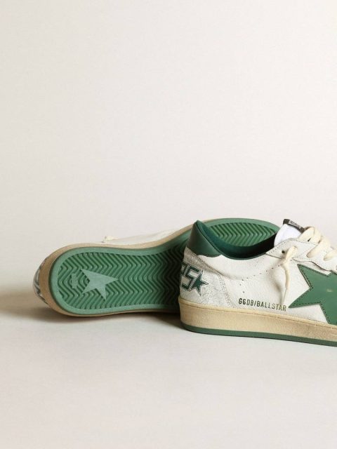 Men's Ball Star In White Nappa Leather With Green Leather Star And Heel Tab Ball Star Golden Goose Men - Image 3