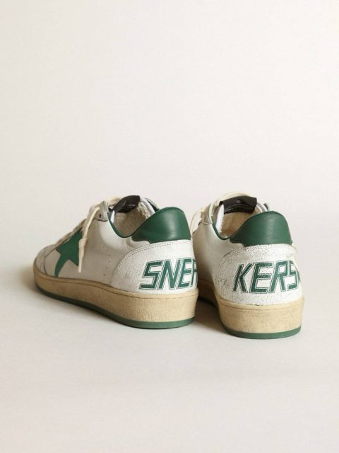 Men's Ball Star In White Nappa Leather With Green Leather Star And Heel Tab Ball Star Golden Goose Men - Image 4