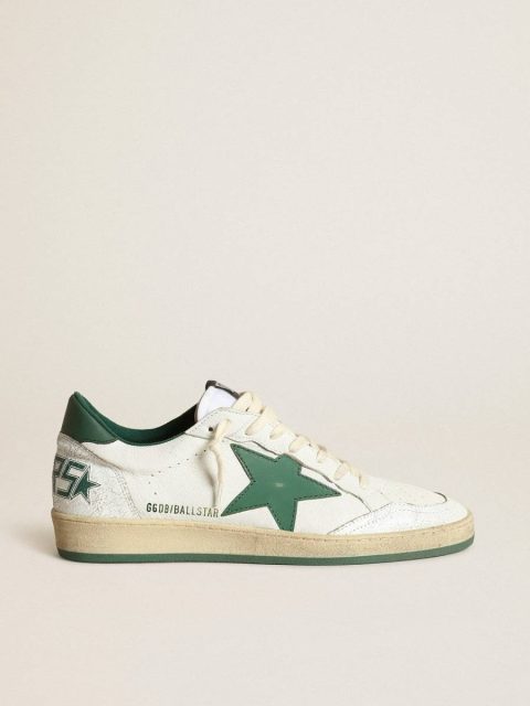Men's Ball Star In White Nappa Leather With Green Leather Star And Heel Tab Ball Star Golden Goose Men