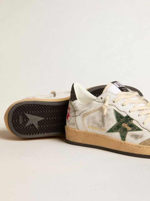 Men's Ball Star With Metallic Leather Star And Gray Leather Heel Tab Men Ball Star Golden Goose White - Image 3