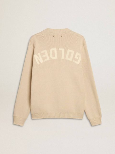 Men’s Beige Crew Neck Sweater With ‘Golden’ Lettering On The Back Men Beige Golden Goose Knitwear - Image 2