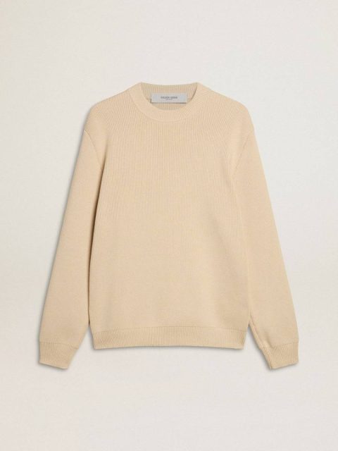 Men’s Beige Crew Neck Sweater With ‘Golden’ Lettering On The Back Men Beige Golden Goose Knitwear