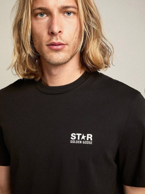 Men's Black T-Shirt With Contrasting White Logo And Star T-Shirts & Polo Shirts Black Men Golden Goose - Image 2