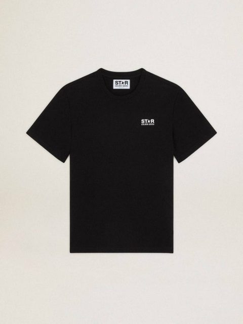 Men's Black T-Shirt With Contrasting White Logo And Star T-Shirts & Polo Shirts Black Men Golden Goose