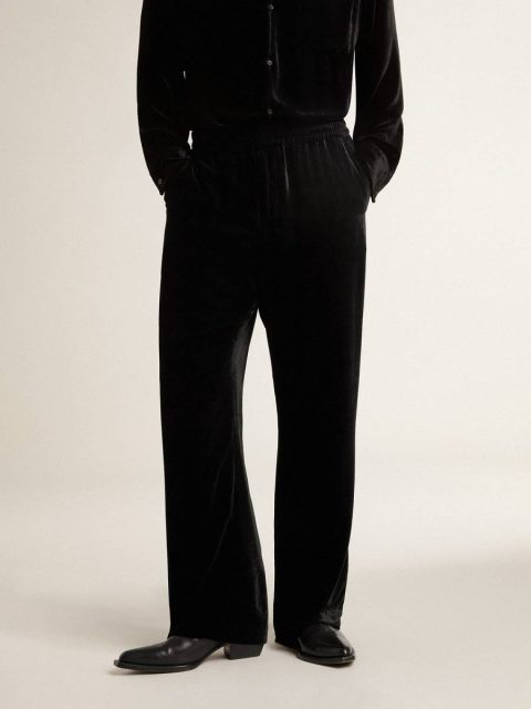 Men's Black Velvet Effect Pants Jeans & Pants Golden Goose Men Black - Image 2