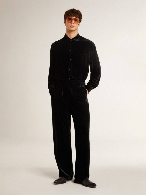 Men's Black Velvet Effect Pants Jeans & Pants Golden Goose Men Black - Image 3