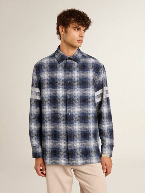 Men's Blue 3D Checkered Shirt With Print On The Back Shirts Blue And White Men Golden Goose - Image 2