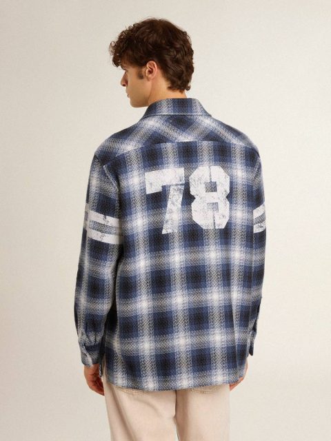 Men's Blue 3D Checkered Shirt With Print On The Back Shirts Blue And White Men Golden Goose - Image 4