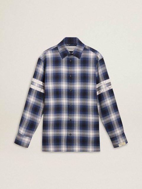 Men's Blue 3D Checkered Shirt With Print On The Back Shirts Blue And White Men Golden Goose