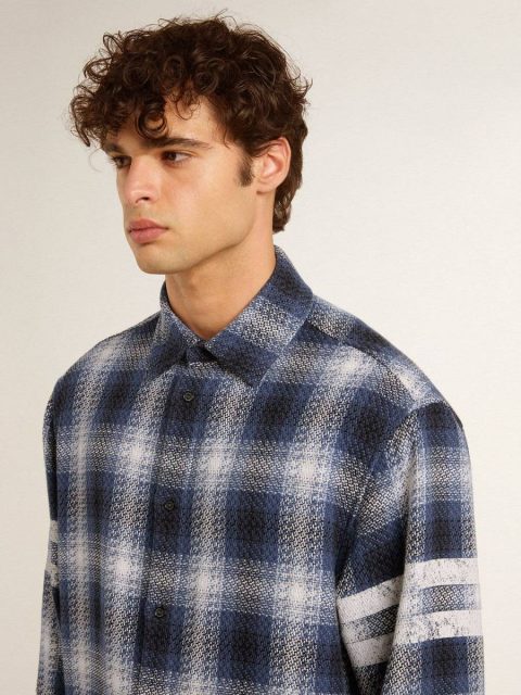Men's Blue 3D Checkered Shirt With Print On The Back Shirts Blue And White Men Golden Goose - Image 5