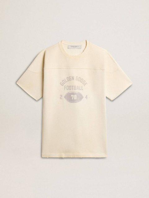 Men's Cotton T-Shirt In Vintage White With Raw Edge On The Front Golden Goose Aged White Men T-Shirts & Polo Shirts