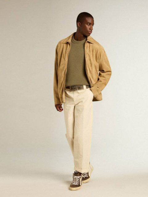 Men's Cream-Colored Pants In Striped Cotton Men Golden Goose Jeans & Pants Cream - Image 3