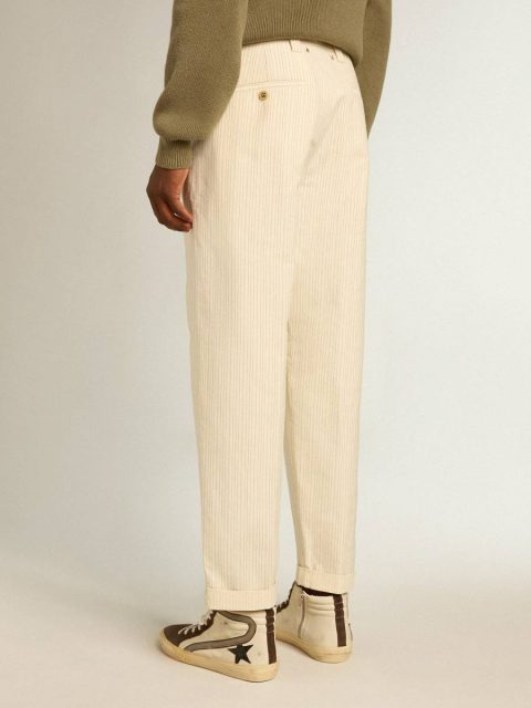 Men's Cream-Colored Pants In Striped Cotton Men Golden Goose Jeans & Pants Cream - Image 4