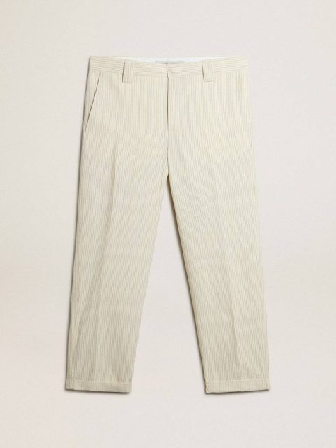 Men's Cream-Colored Pants In Striped Cotton Men Golden Goose Jeans & Pants Cream