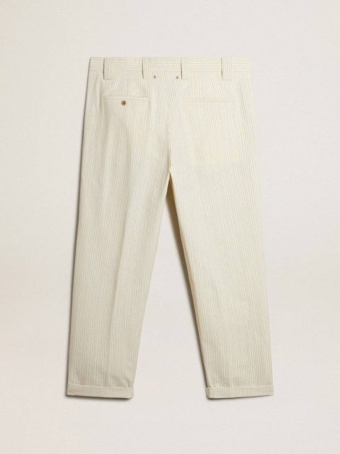 Men's Cream-Colored Pants In Striped Cotton Men Golden Goose Jeans & Pants Cream - Image 5