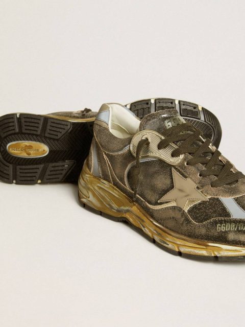 Men’s Dad-Star In Suede And Nylon With Khaki Leather Star And Heel Tab Golden Goose Men Dad-Star - Image 4