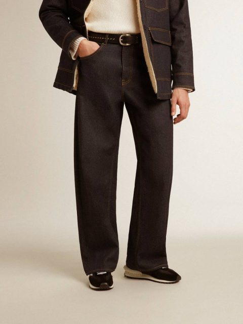 Men’s Dark Blue Wide-Leg Jeans In One-Wash Denim Dark Blue Jeans & Pants Men Golden Goose - Image 3
