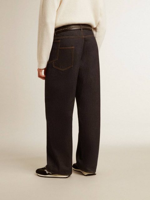 Men’s Dark Blue Wide-Leg Jeans In One-Wash Denim Dark Blue Jeans & Pants Men Golden Goose - Image 5