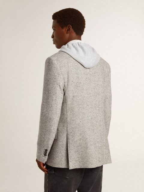 Men's Double-Breasted Jacket In Gray Silk And Chevron Wool Men Golden Goose Blazers Gray - Image 4