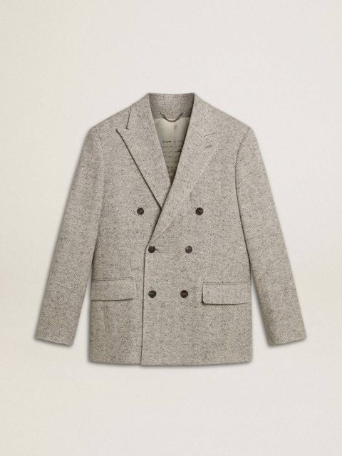 Men's Double-Breasted Jacket In Gray Silk And Chevron Wool Men Golden Goose Blazers Gray