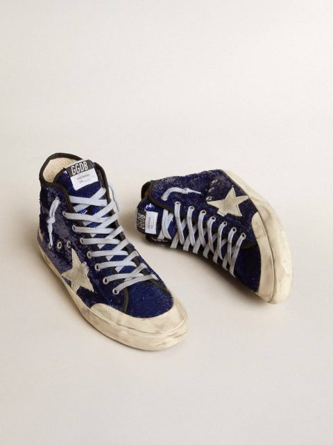Men's Francy Penstar In Blue Sequins With Ice-Gray Suede Star Francy Men Golden Goose - Image 2