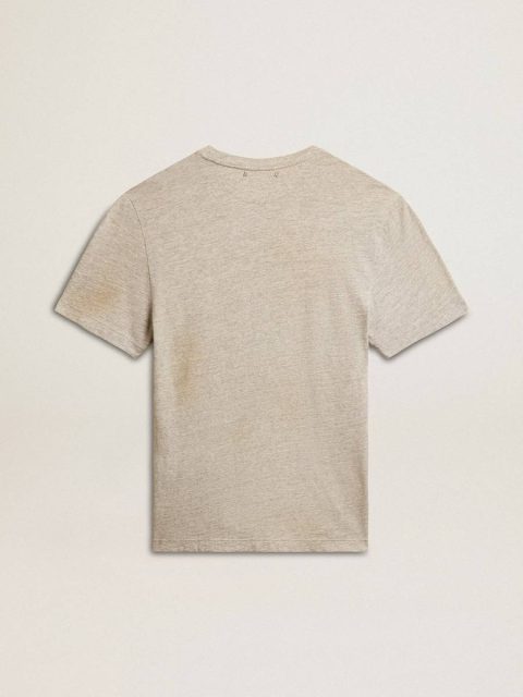 Men's Gray Cotton T-Shirt With Vintage Print On The Front Golden Goose Men Gray Melange T-Shirts & Polo Shirts - Image 2