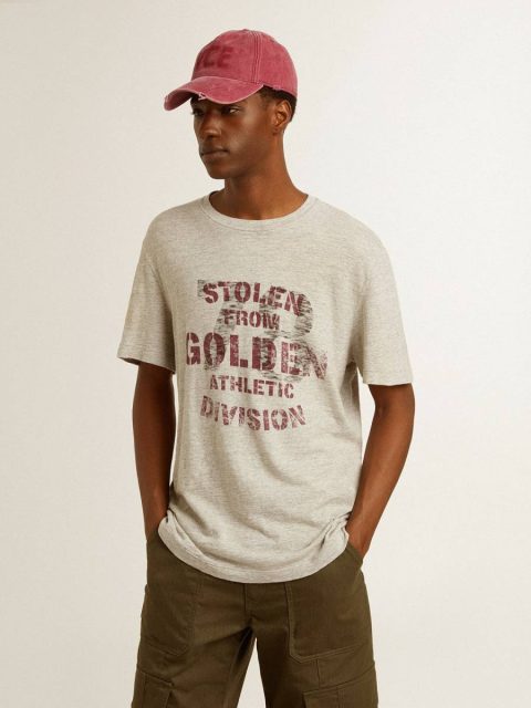 Men's Gray Cotton T-Shirt With Vintage Print On The Front Golden Goose Men Gray Melange T-Shirts & Polo Shirts - Image 3