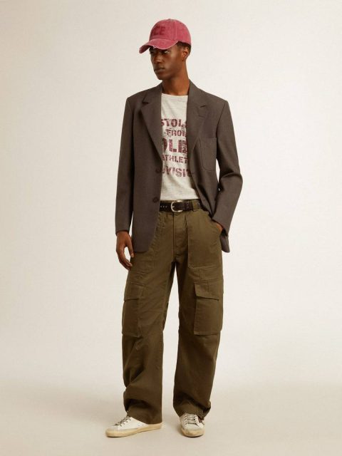Men's Gray Cotton T-Shirt With Vintage Print On The Front Golden Goose Men Gray Melange T-Shirts & Polo Shirts - Image 4