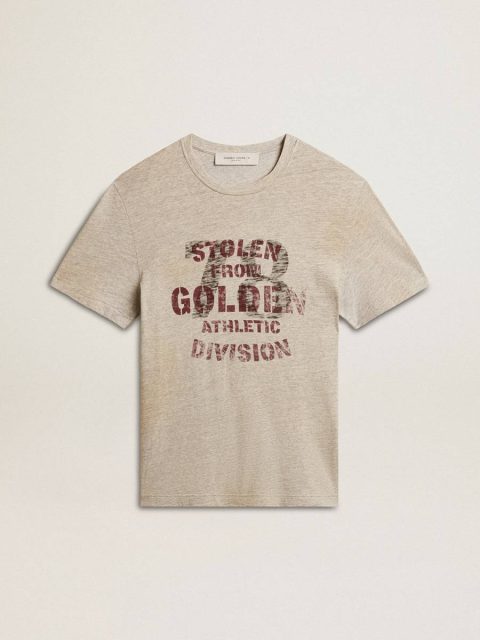 Men's Gray Cotton T-Shirt With Vintage Print On The Front Golden Goose Men Gray Melange T-Shirts & Polo Shirts