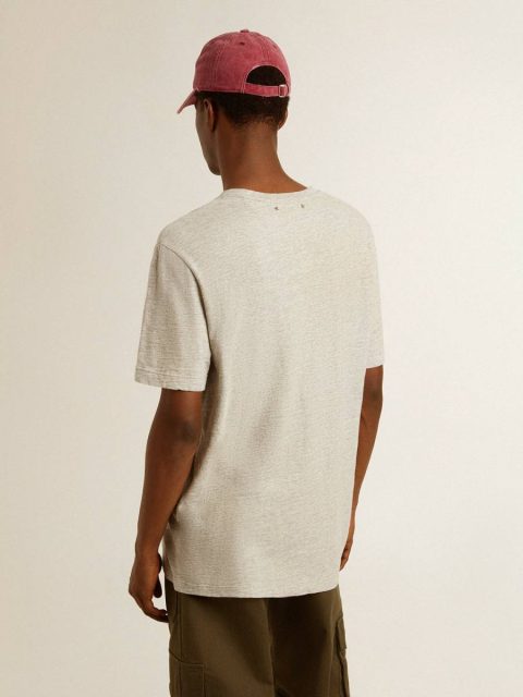 Men's Gray Cotton T-Shirt With Vintage Print On The Front Golden Goose Men Gray Melange T-Shirts & Polo Shirts - Image 5