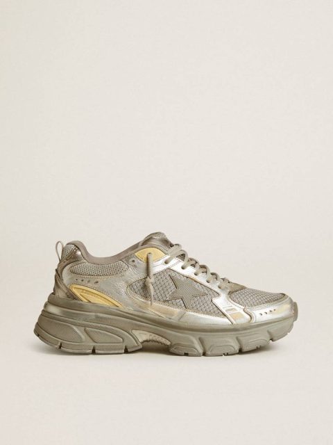Men’s Lightstar In Metallic Leather And Silver Mesh With Gray Star Golden Goose Lightstar Men