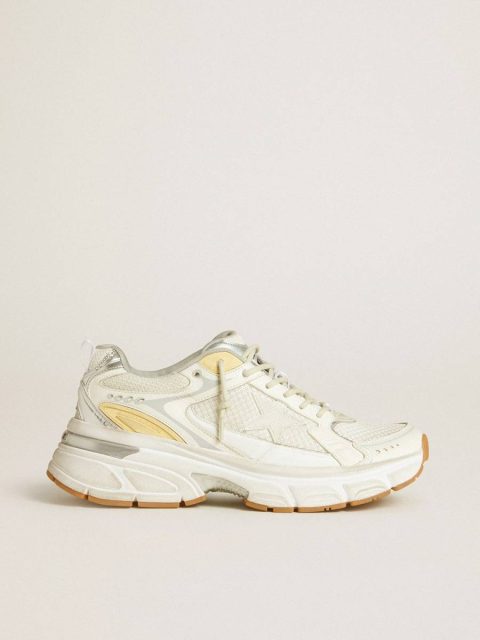 Men’s Lightstar In White Leather And Mesh With Worn-White Star Men Lightstar Golden Goose