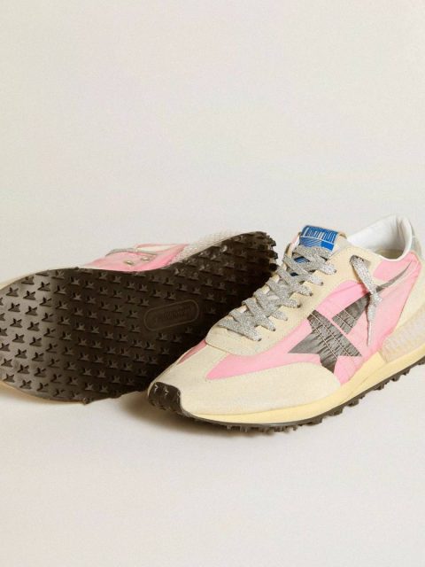 Men's Marathon In Pink Nylon And Gold Suede With Black Printed Star Marathon Golden Goose Men - Image 3
