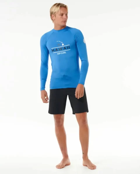 Mens Rash Guards Rip Curl Hawaii Upf50  Performance Long Sleeve Rash Guard - Image 3