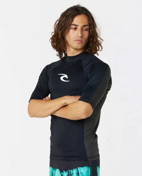 Mens Rash Guards Rip Curl Waves Uv Short Sleeve Rash Guard - Image 3