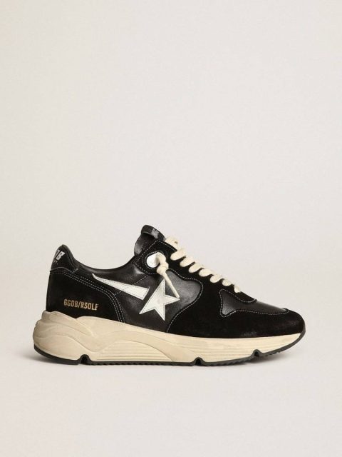 Men’s Running Sole In Black Nappa Leather And Suede With A White Star Running Sole Men Golden Goose