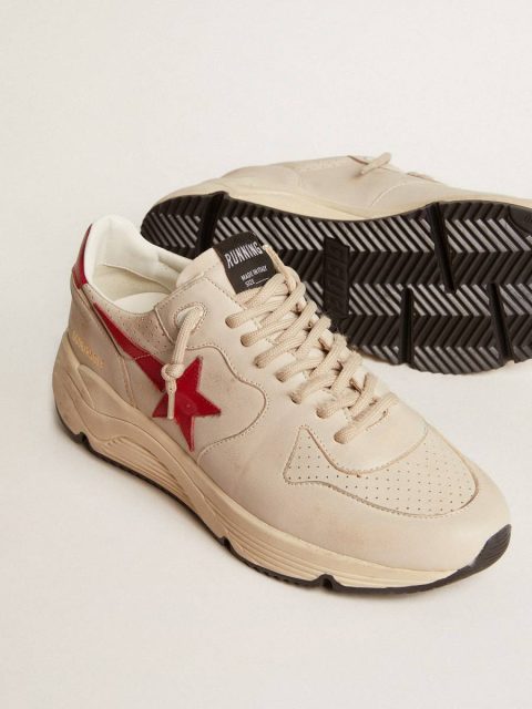Men's Running Sole In Gray Nappa Leather With Red Nappa Leather Star And Heel Tab Running Sole Men Golden Goose - Image 3