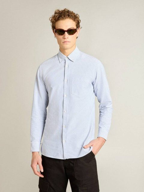 Men's Shirt With Narrow Stripes Shirts Men Golden Goose White And Light Blue - Image 2