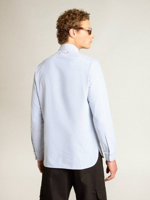 Men's Shirt With Narrow Stripes Shirts Men Golden Goose White And Light Blue - Image 4