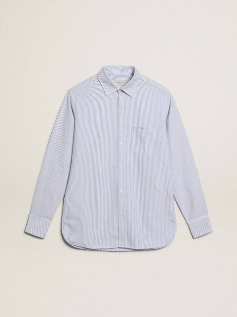 Men's Shirt With Narrow Stripes Shirts Men Golden Goose White And Light Blue