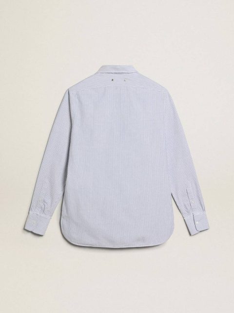 Men's Shirt With Narrow Stripes Shirts Men Golden Goose White And Light Blue - Image 5