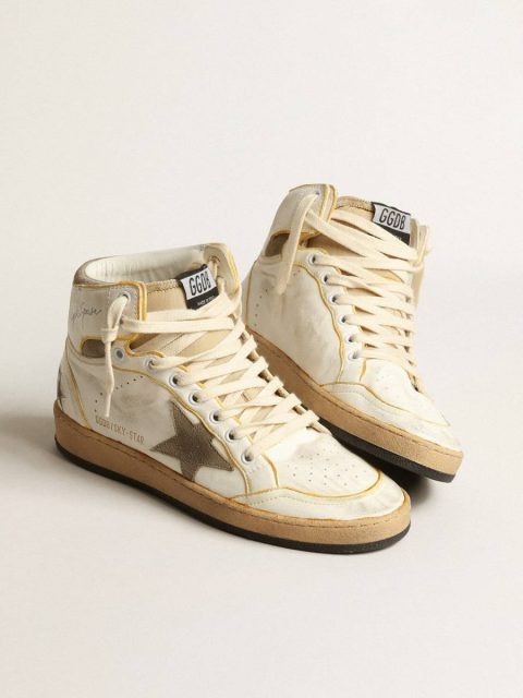 Men’s Sky-Star In White Nappa Leather With Dove-Gray Suede Star Golden Goose Sky-Star Men - Image 2