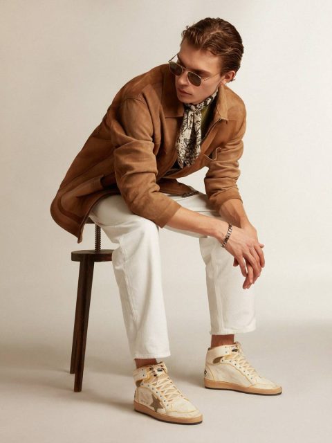 Men’s Sky-Star In White Nappa Leather With Dove-Gray Suede Star Golden Goose Sky-Star Men - Image 3