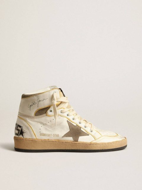 Men’s Sky-Star In White Nappa Leather With Dove-Gray Suede Star Golden Goose Sky-Star Men